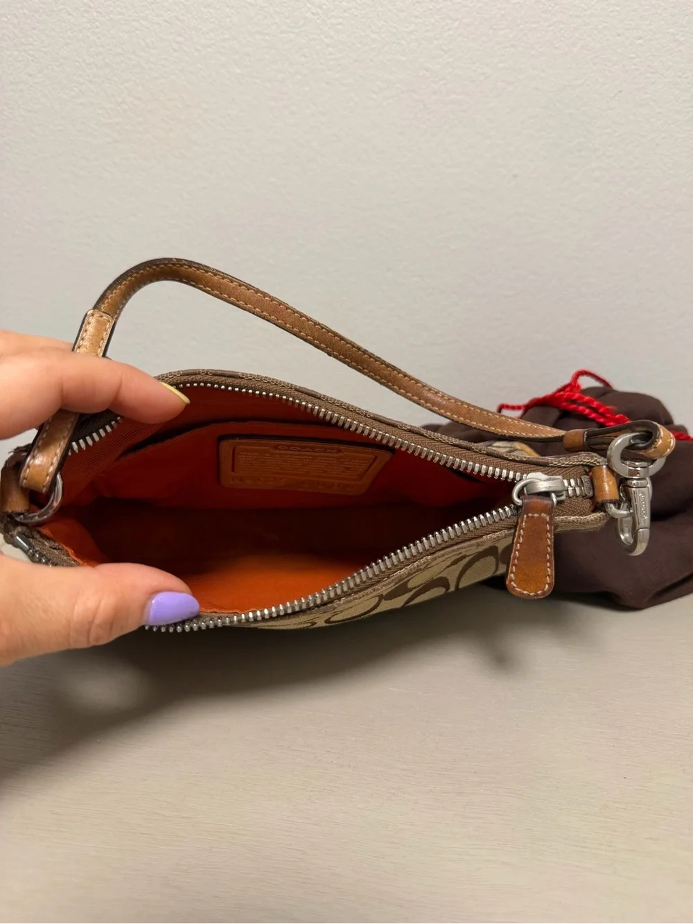 Vintage COACH Signature Canvas Demi Pouch Bag 6094 Brown Tan w/ Dust Bag
